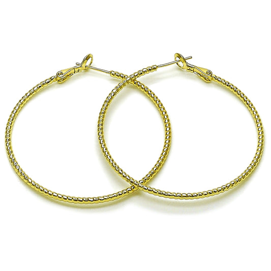 Oro Laminado Large Hoop, Gold Filled Style Diamond Cutting Finish, Golden Finish