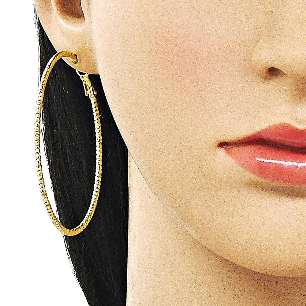 Oro Laminado Large Hoop, Gold Filled Style Diamond Cutting Finish, Golden Finish