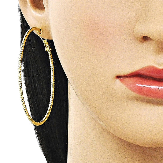 Oro Laminado Large Hoop, Gold Filled Style Diamond Cutting Finish, Golden Finish