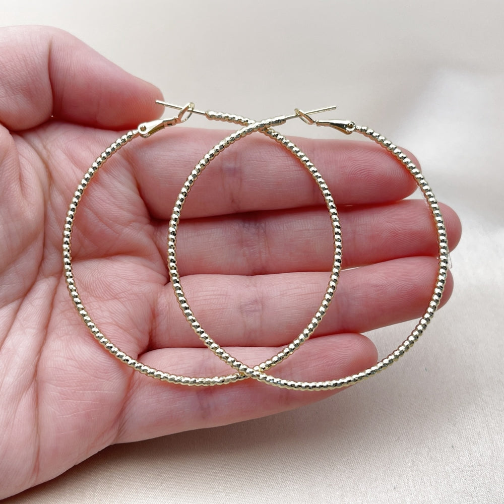 Oro Laminado Large Hoop, Gold Filled Style Diamond Cutting Finish, Golden Finish