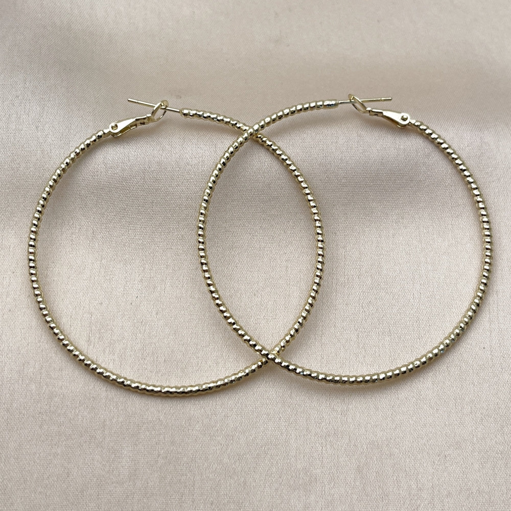 Oro Laminado Large Hoop, Gold Filled Style Diamond Cutting Finish, Golden Finish