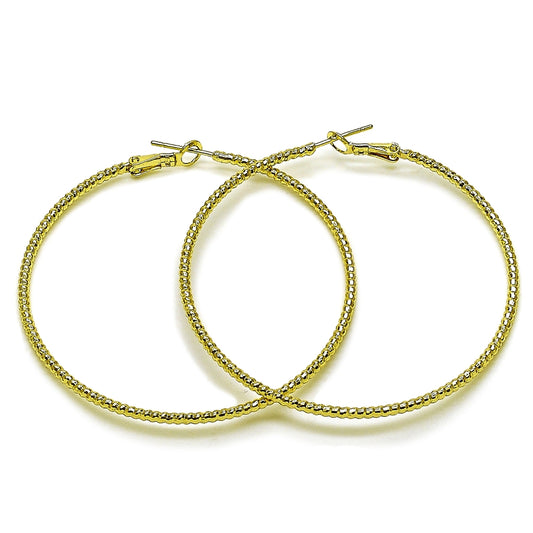 Oro Laminado Large Hoop, Gold Filled Style Diamond Cutting Finish, Golden Finish