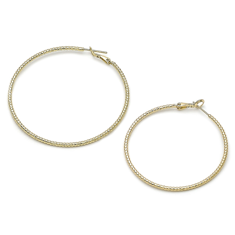 Oro Laminado Large Hoop, Gold Filled Style Diamond Cutting Finish, Golden Finish
