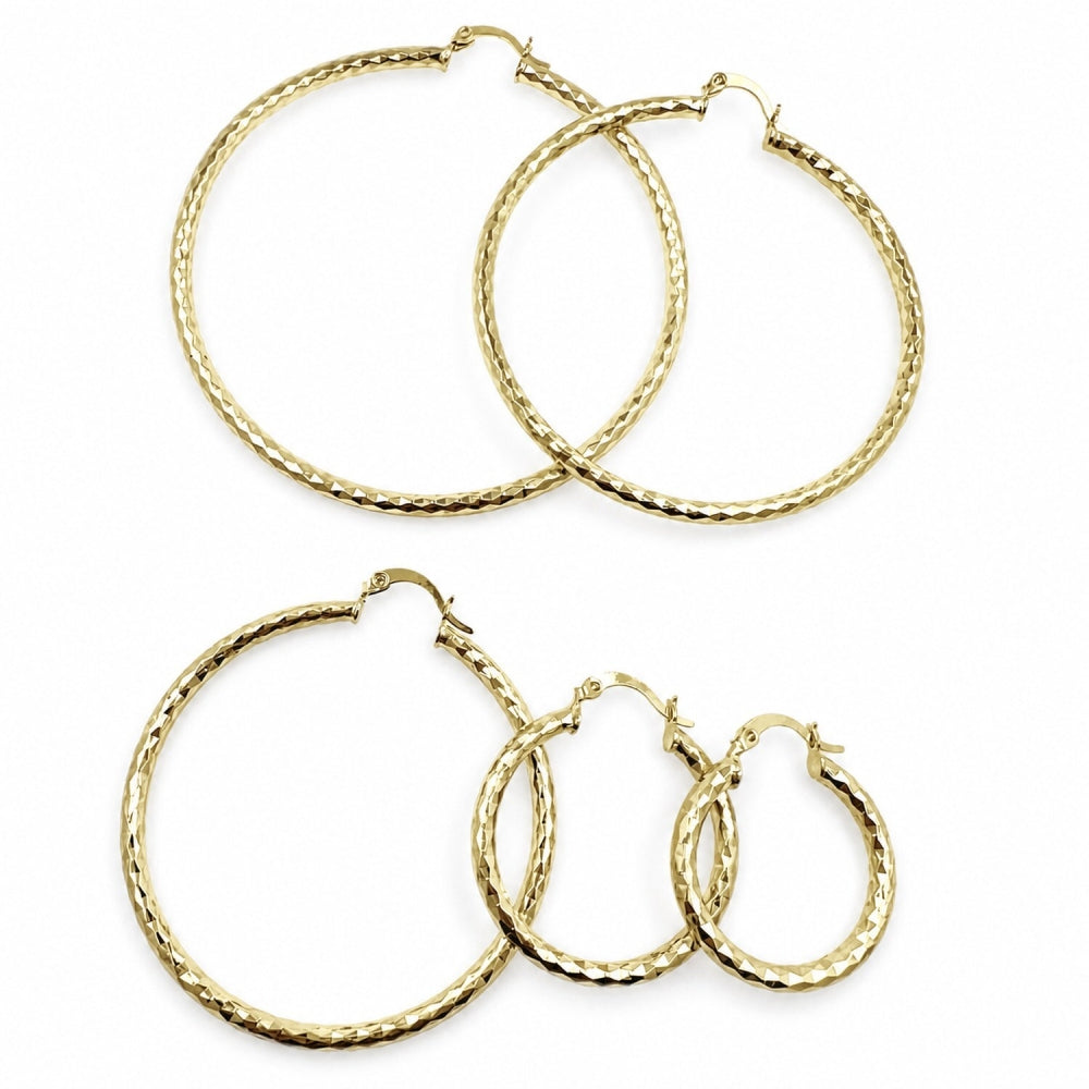 Oro Laminado Large Hoop, Gold Filled Style Hollow Design, Diamond Cutting Finish, Golden Finish
