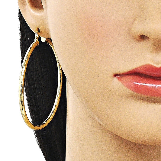 Oro Laminado Large Hoop, Gold Filled Style Hollow Design, Diamond Cutting Finish, Golden Finish
