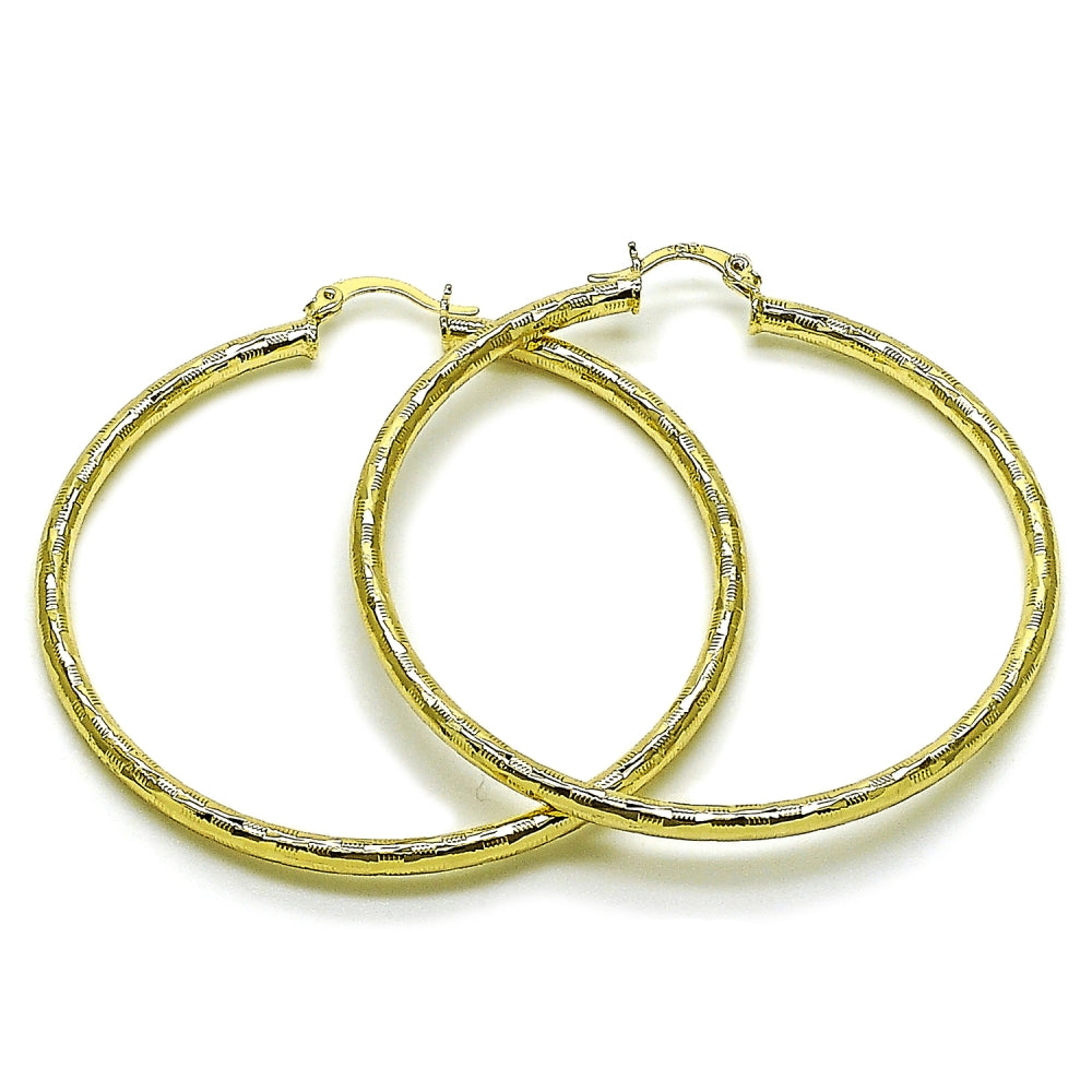 Oro Laminado Large Hoop, Gold Filled Style Hollow Design, Diamond Cutting Finish, Golden Finish