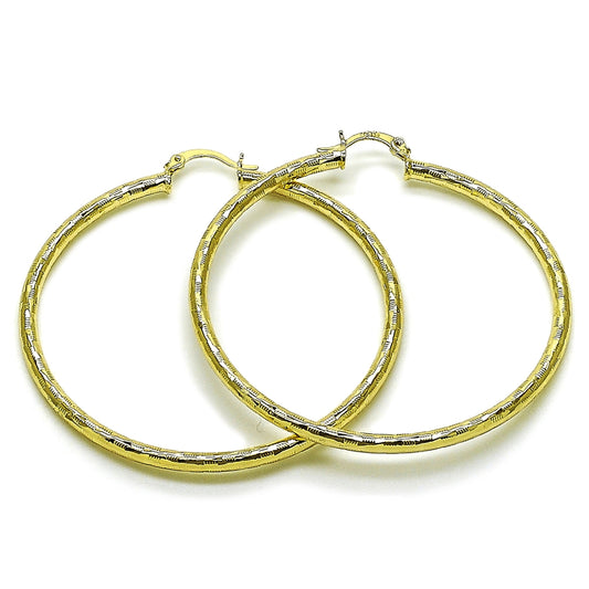 Oro Laminado Large Hoop, Gold Filled Style Hollow Design, Diamond Cutting Finish, Golden Finish