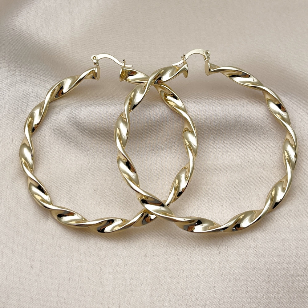 Oro Laminado Large Hoop, Gold Filled Style Twist and Hollow Design, Polished, Golden Finish