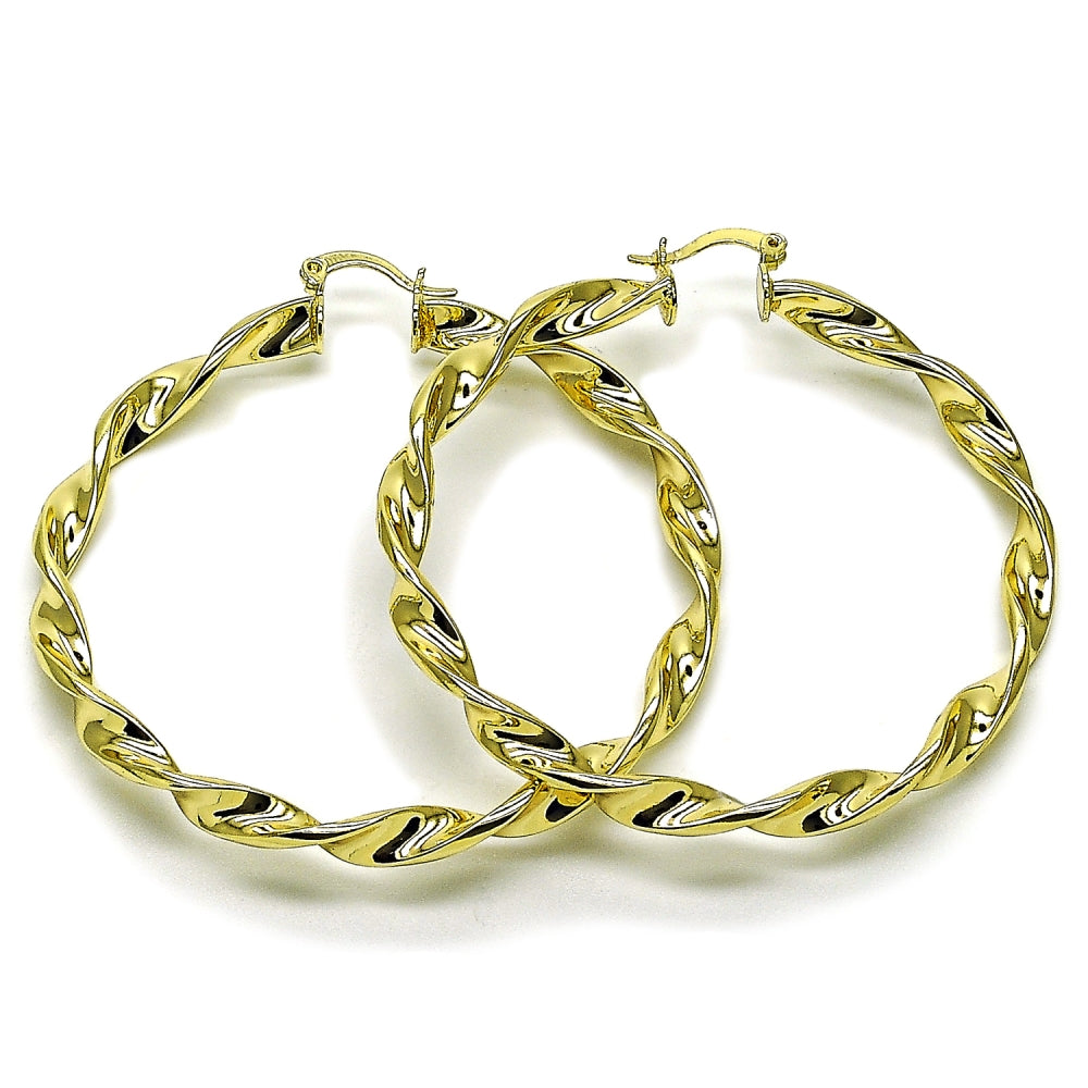 Oro Laminado Large Hoop, Gold Filled Style Twist and Hollow Design, Polished, Golden Finish