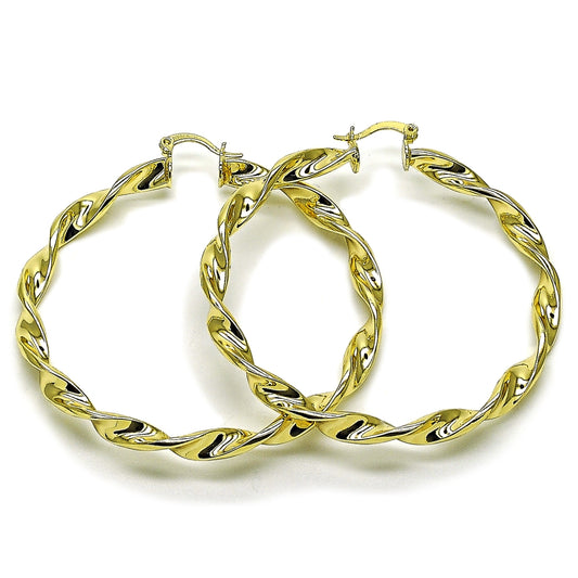 Oro Laminado Large Hoop, Gold Filled Style Twist and Hollow Design, Polished, Golden Finish