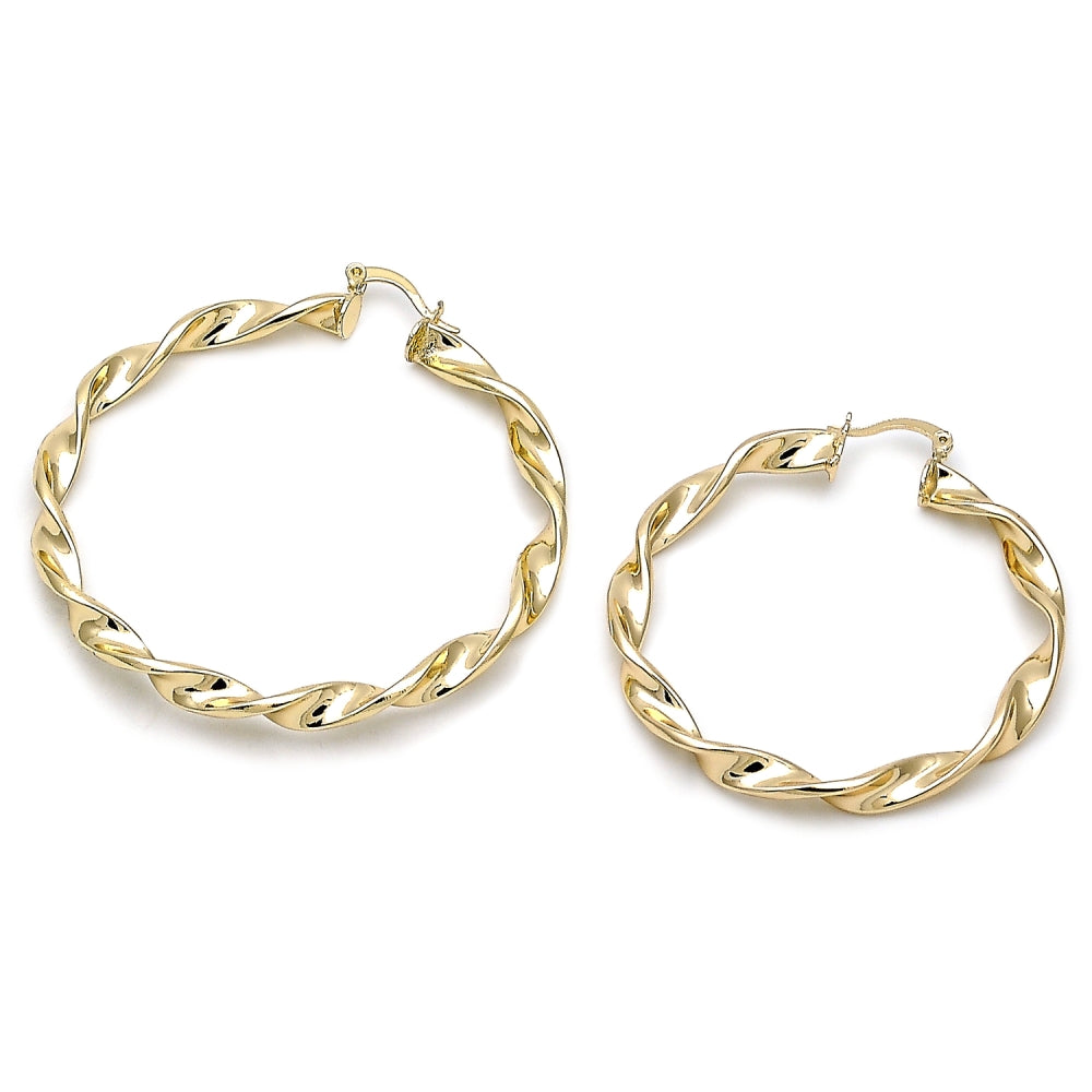 Oro Laminado Large Hoop, Gold Filled Style Twist and Hollow Design, Polished, Golden Finish
