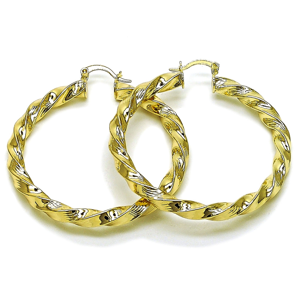 Oro Laminado Large Hoop, Gold Filled Style Twist and Hollow Design, Diamond Cutting Finish, Golden Finish