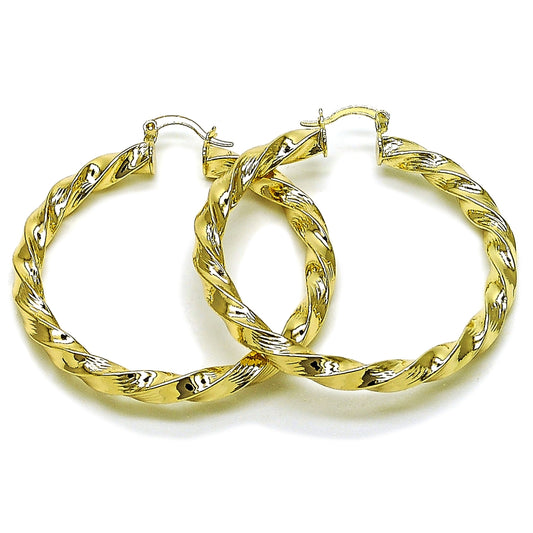 Oro Laminado Large Hoop, Gold Filled Style Twist and Hollow Design, Diamond Cutting Finish, Golden Finish