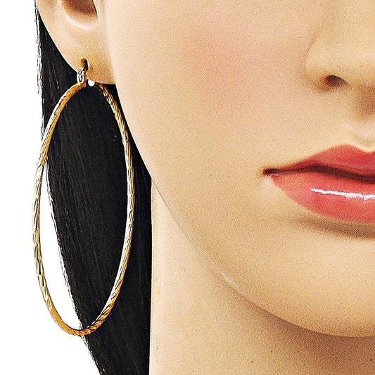 Oro Laminado Large Hoop, Gold Filled Style Diamond Cutting Finish, Golden Finish