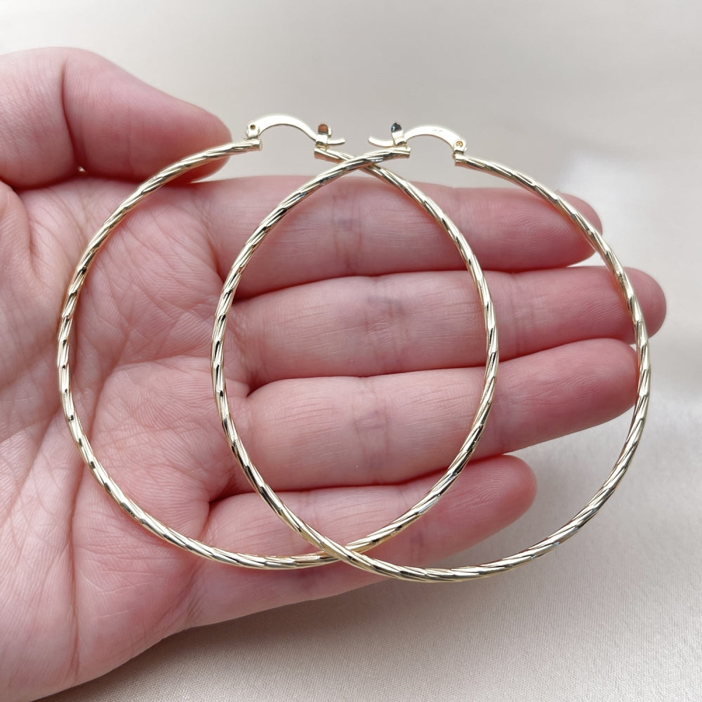 Oro Laminado Large Hoop, Gold Filled Style Diamond Cutting Finish, Golden Finish