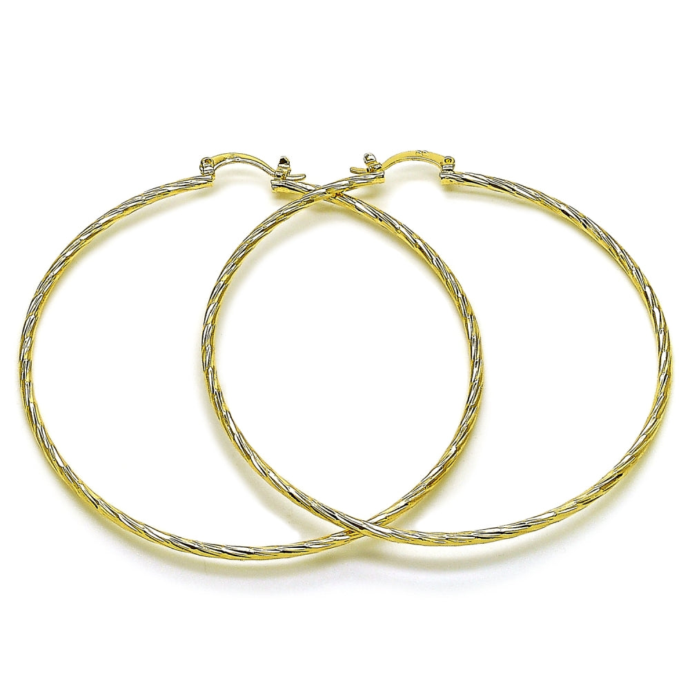 Oro Laminado Large Hoop, Gold Filled Style Diamond Cutting Finish, Golden Finish