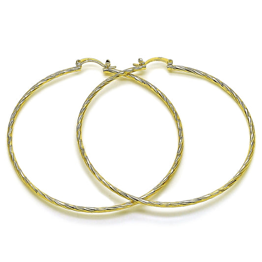 Oro Laminado Large Hoop, Gold Filled Style Diamond Cutting Finish, Golden Finish