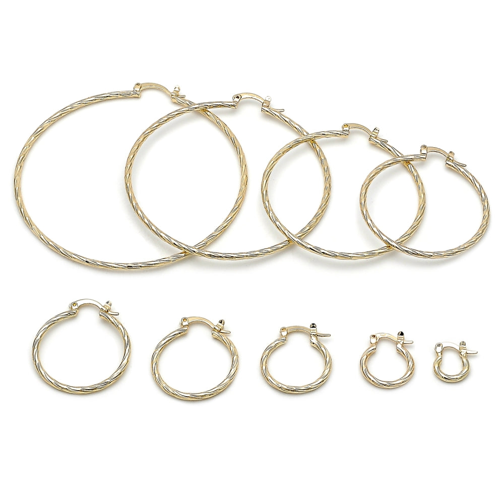 Oro Laminado Large Hoop, Gold Filled Style Diamond Cutting Finish, Golden Finish
