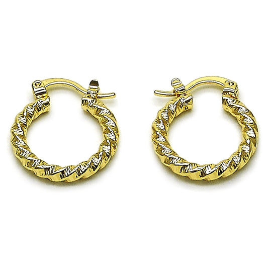 Oro Laminado Small Hoop, Gold Filled Style Twist Design, Diamond Cutting Finish, Golden Finish