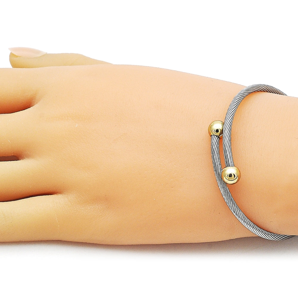 Stainless Steel Individual Bangle, Twist and Ball Design, Polished, Two Tone