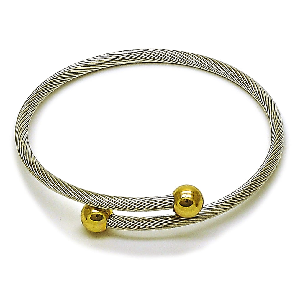 Stainless Steel Individual Bangle, Twist and Ball Design, Polished, Two Tone