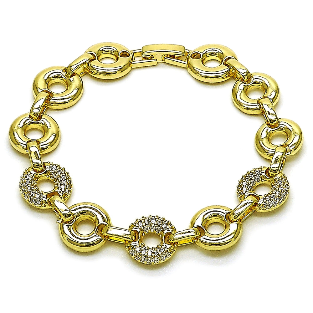 Oro Laminado Fancy Bracelet, Gold Filled Style with White Micro Pave, Polished, Golden Finish