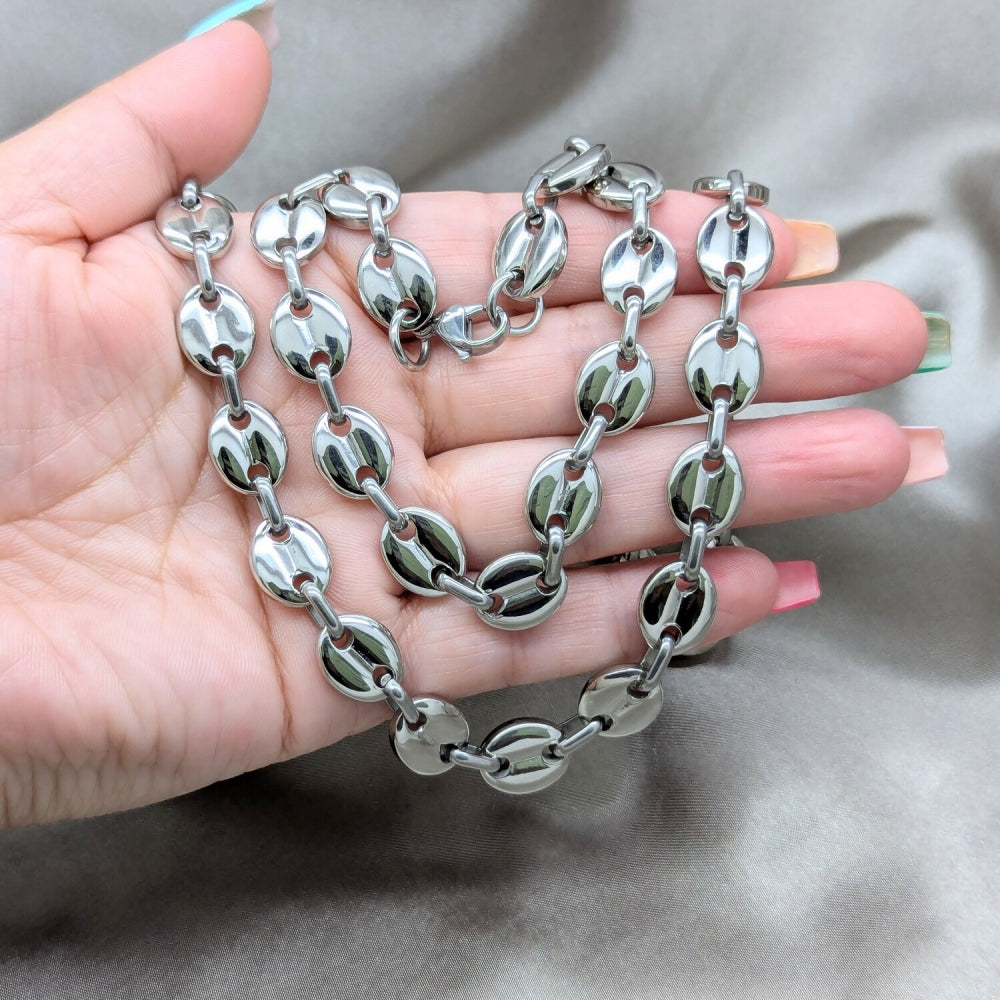 Stainless Steel Necklace and Bracelet, Polished, Steel Finish