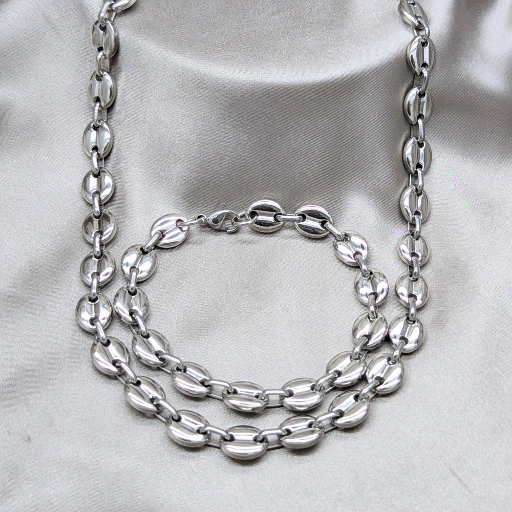 Stainless Steel Necklace and Bracelet, Polished, Steel Finish