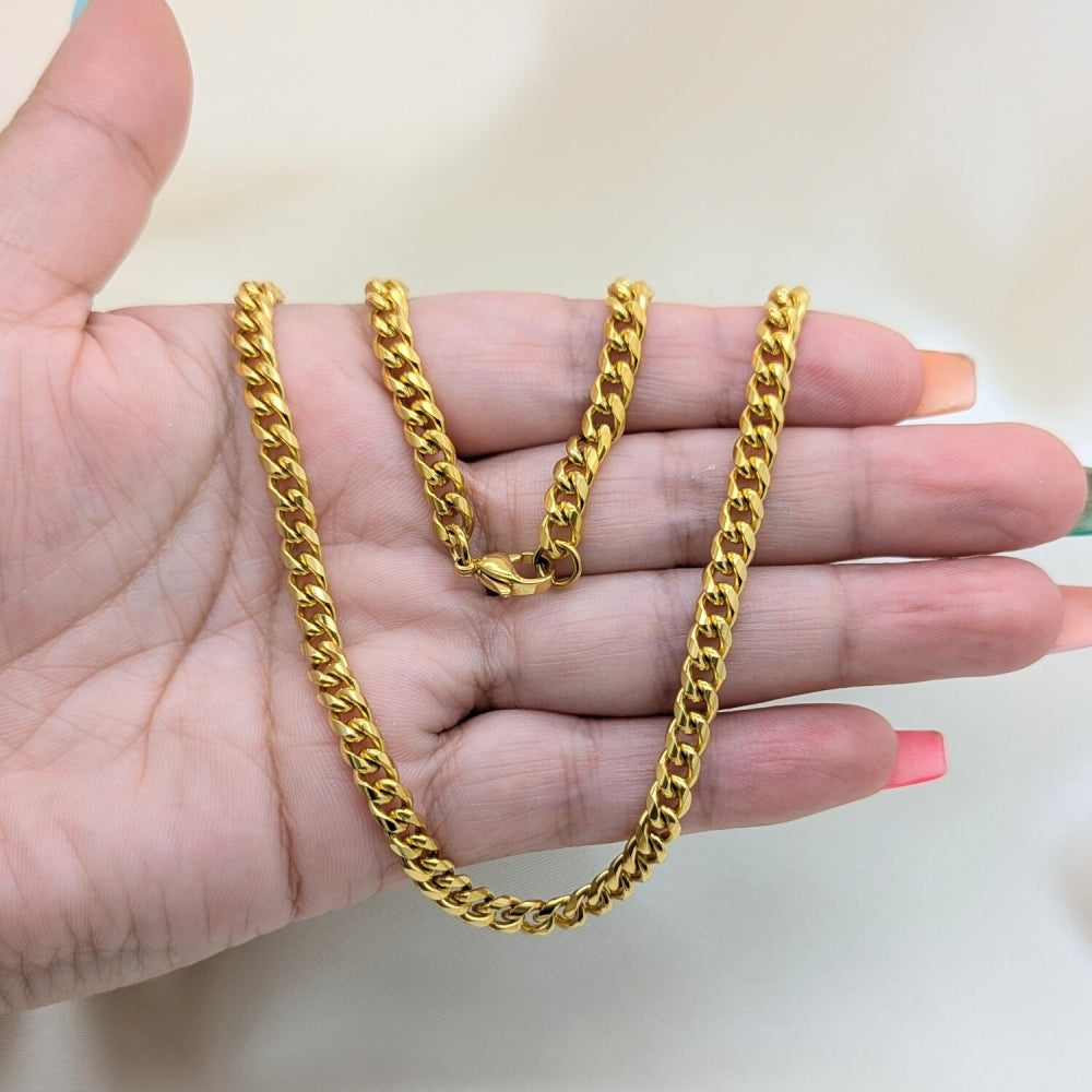 Stainless Steel Necklace and Bracelet, Polished, Golden Finish