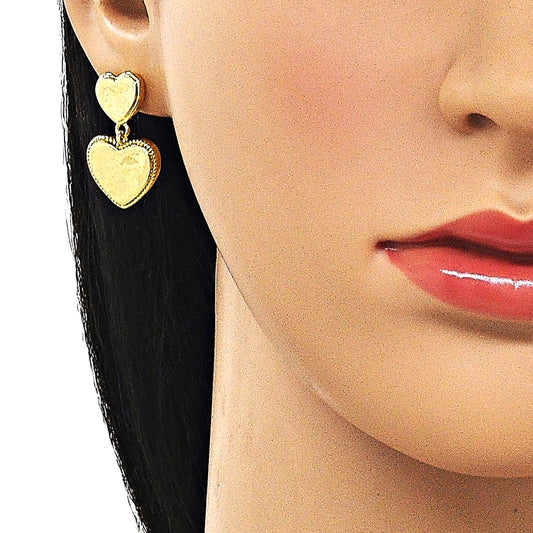 Oro Laminado Dangle Earring, Gold Filled Style Heart Design, Polished, Golden Finish