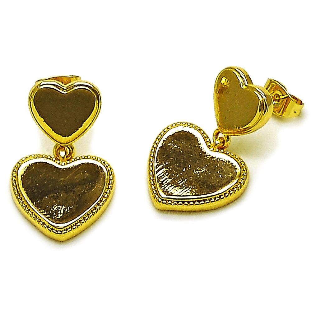 Oro Laminado Dangle Earring, Gold Filled Style Heart Design, Polished, Golden Finish