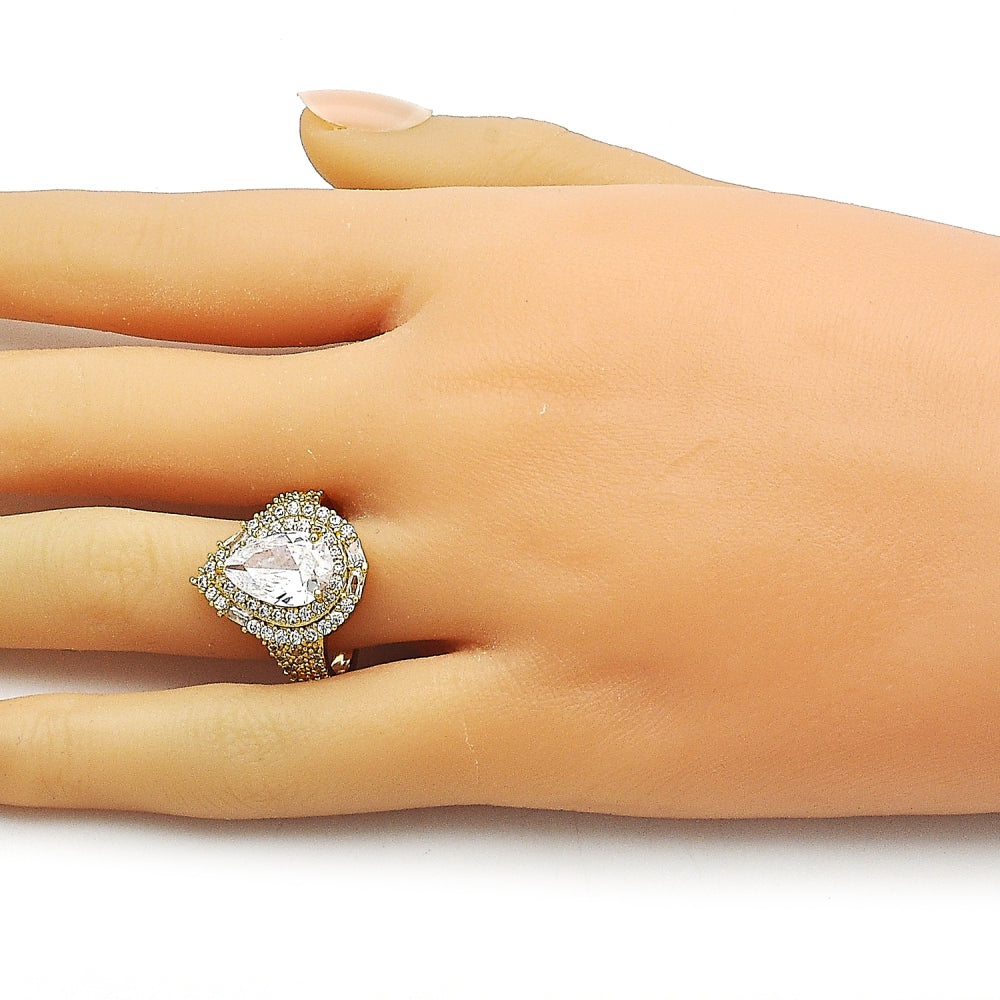 Oro Laminado Multi Stone Ring, Gold Filled Style Teardrop and Cluster Design, with White Cubic Zirconia, Polished, Golden Finish
