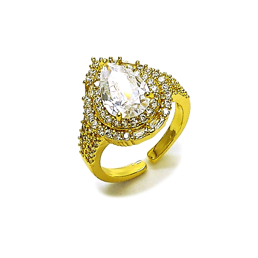 Oro Laminado Multi Stone Ring, Gold Filled Style Teardrop and Cluster Design, with White Cubic Zirconia, Polished, Golden Finish