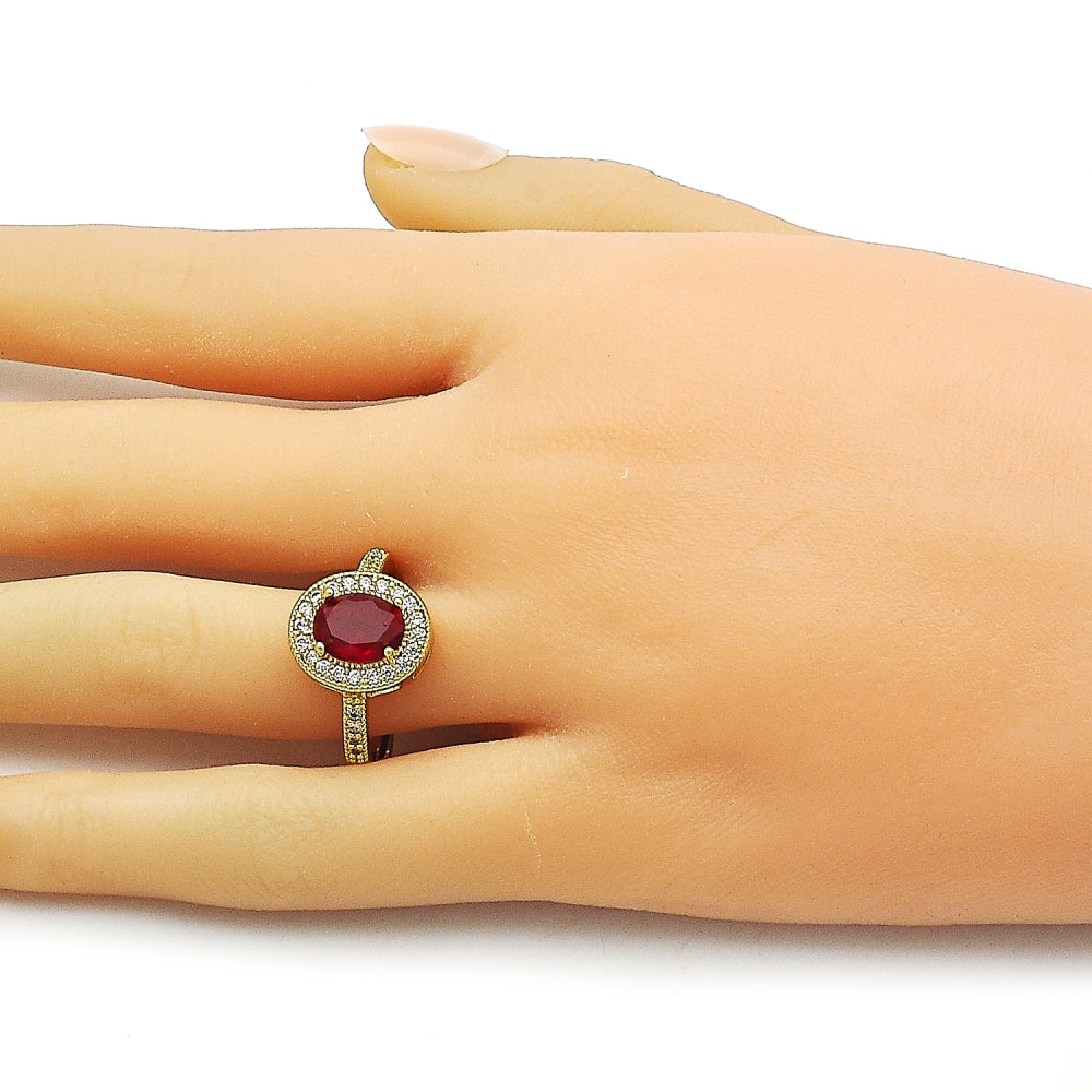 Oro Laminado Multi Stone Ring, Gold Filled Style Cluster Design, with Garnet and White Cubic Zirconia, Polished, Golden Finish