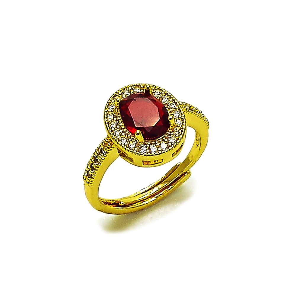 Oro Laminado Multi Stone Ring, Gold Filled Style Cluster Design, with Garnet and White Cubic Zirconia, Polished, Golden Finish