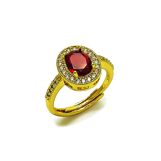 Oro Laminado Multi Stone Ring, Gold Filled Style Cluster Design, with Garnet and White Cubic Zirconia, Polished, Golden Finish