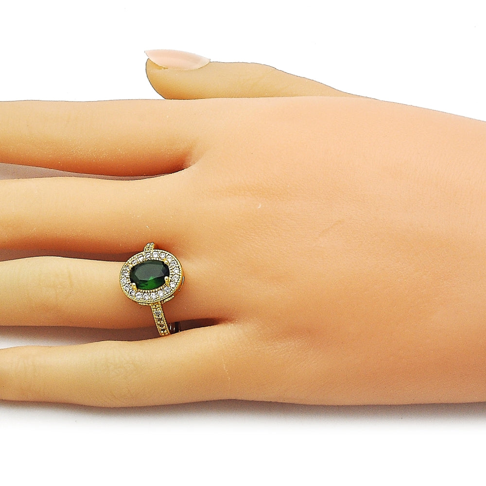 Oro Laminado Multi Stone Ring, Gold Filled Style Cluster Design, with Green and White Cubic Zirconia, Polished, Golden Finish
