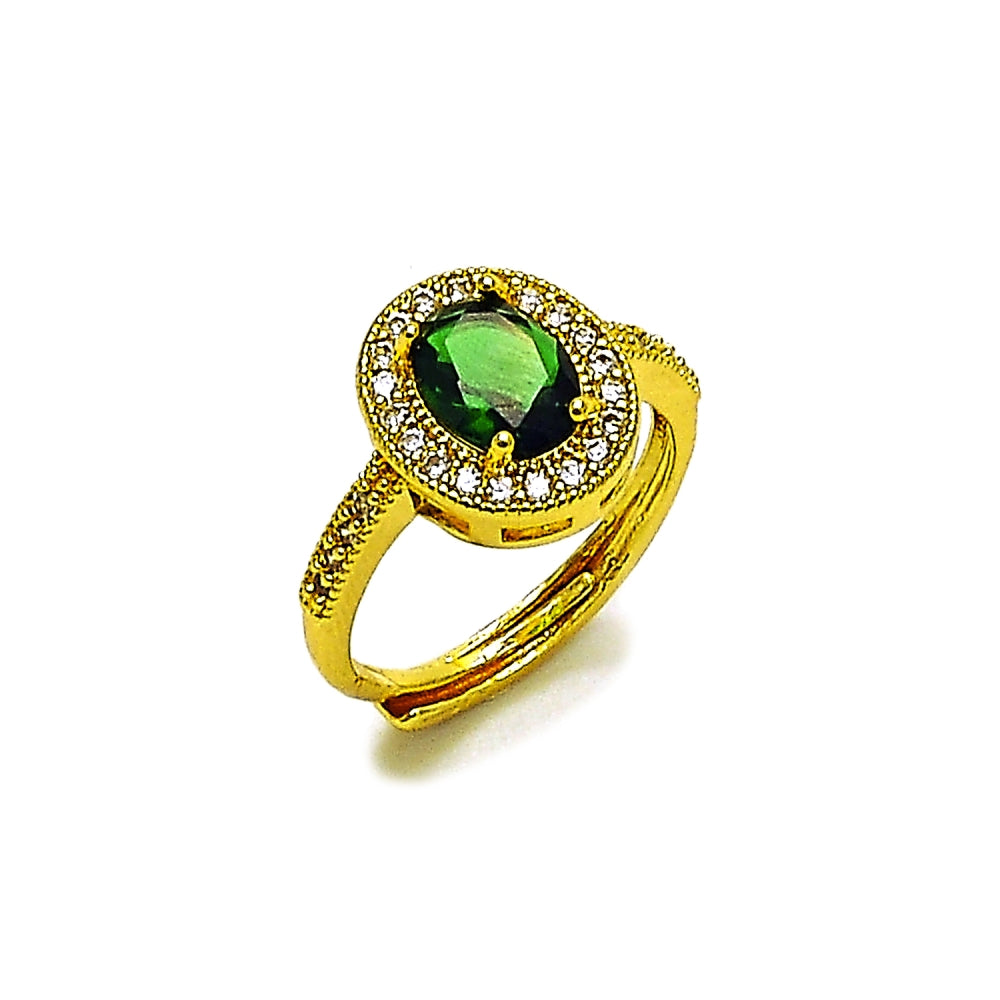 Oro Laminado Multi Stone Ring, Gold Filled Style Cluster Design, with Green and White Cubic Zirconia, Polished, Golden Finish