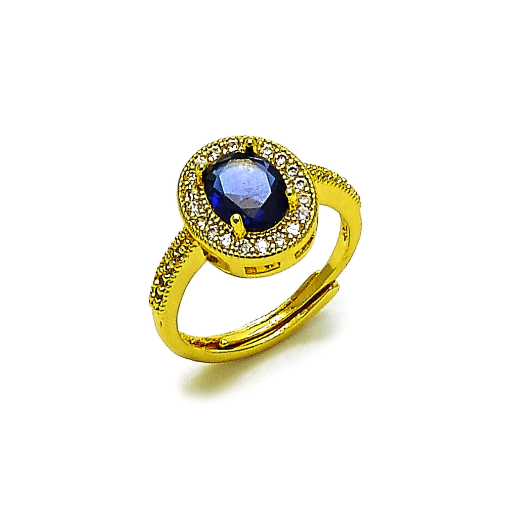 Oro Laminado Multi Stone Ring, Gold Filled Style Cluster Design, with Sapphire Blue and White Cubic Zirconia, Polished, Golden Finish