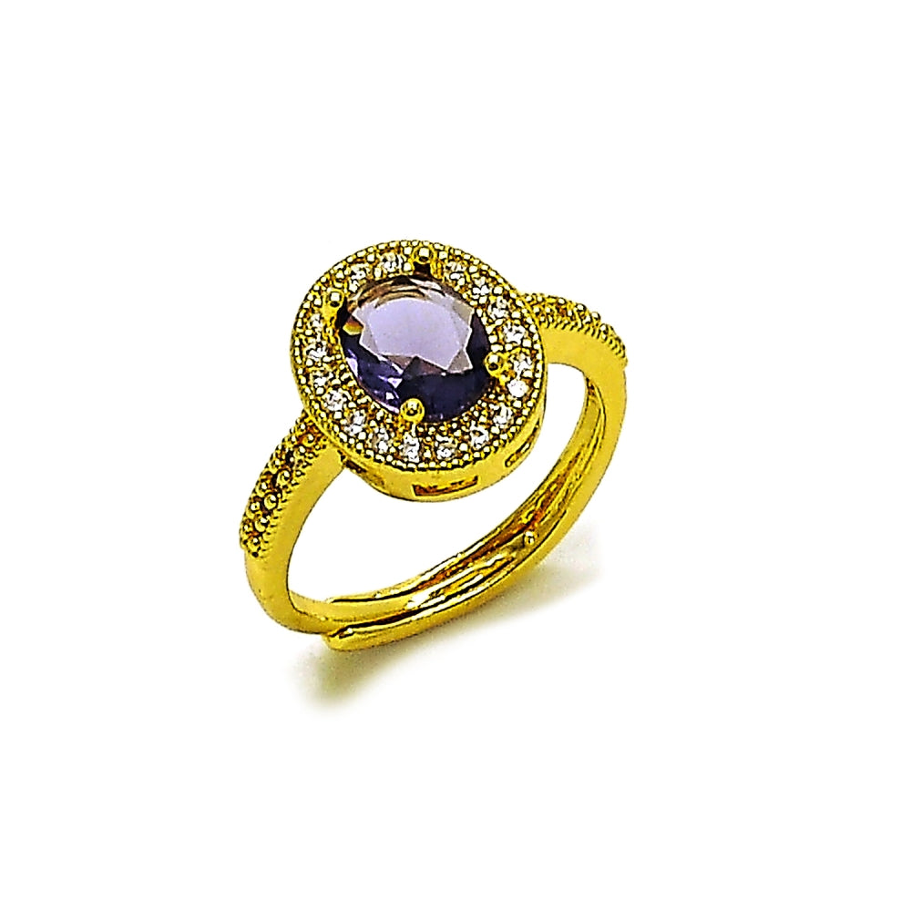 Oro Laminado Multi Stone Ring, Gold Filled Style Cluster Design, with Amethyst and White Cubic Zirconia, Polished, Golden Finish