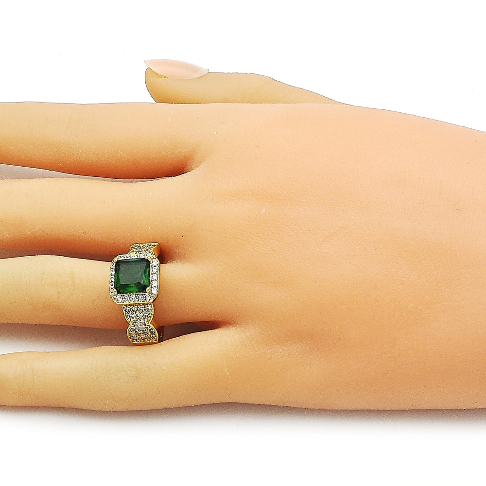 Oro Laminado Multi Stone Ring, Gold Filled Style Cluster Design, with Green and White Cubic Zirconia, Polished, Golden Finish