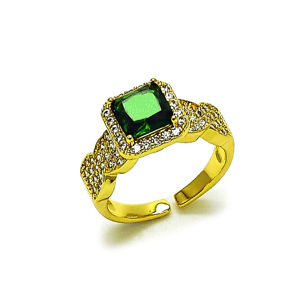 Oro Laminado Multi Stone Ring, Gold Filled Style Cluster Design, with Green and White Cubic Zirconia, Polished, Golden Finish