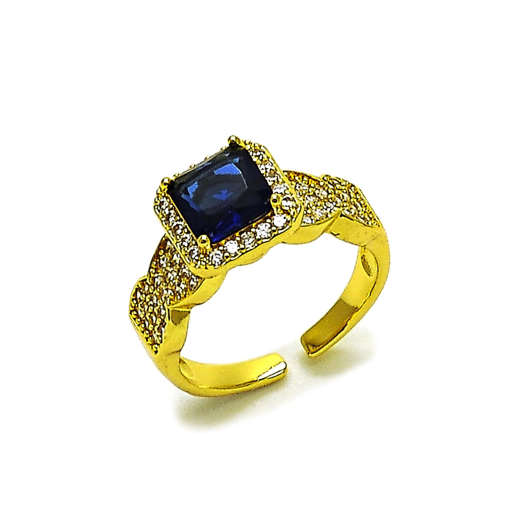Oro Laminado Multi Stone Ring, Gold Filled Style Cluster Design, with Sapphire Blue and White Cubic Zirconia, Polished, Golden Finish