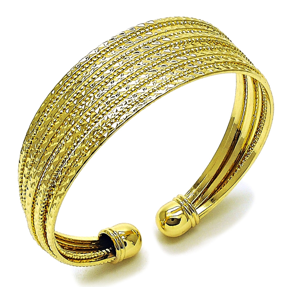 Oro Laminado Individual Bangle, Gold Filled Style Twist Design, Diamond Cutting Finish, Golden Finish