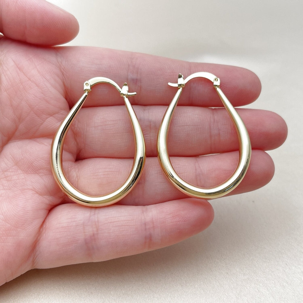 Oro Laminado Medium Hoop, Gold Filled Style Teardrop and Hollow Design, Polished, Golden Finish
