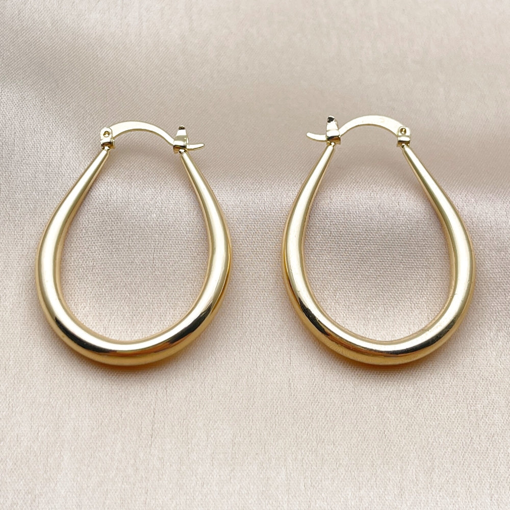 Oro Laminado Medium Hoop, Gold Filled Style Teardrop and Hollow Design, Polished, Golden Finish