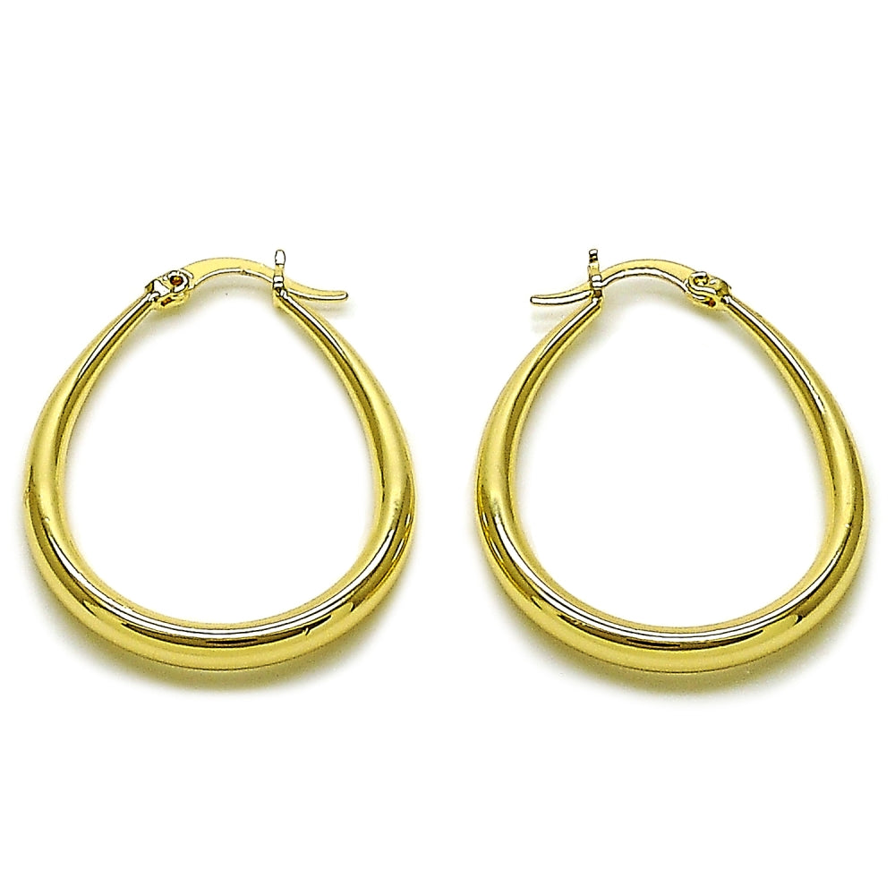 Oro Laminado Medium Hoop, Gold Filled Style Teardrop and Hollow Design, Polished, Golden Finish