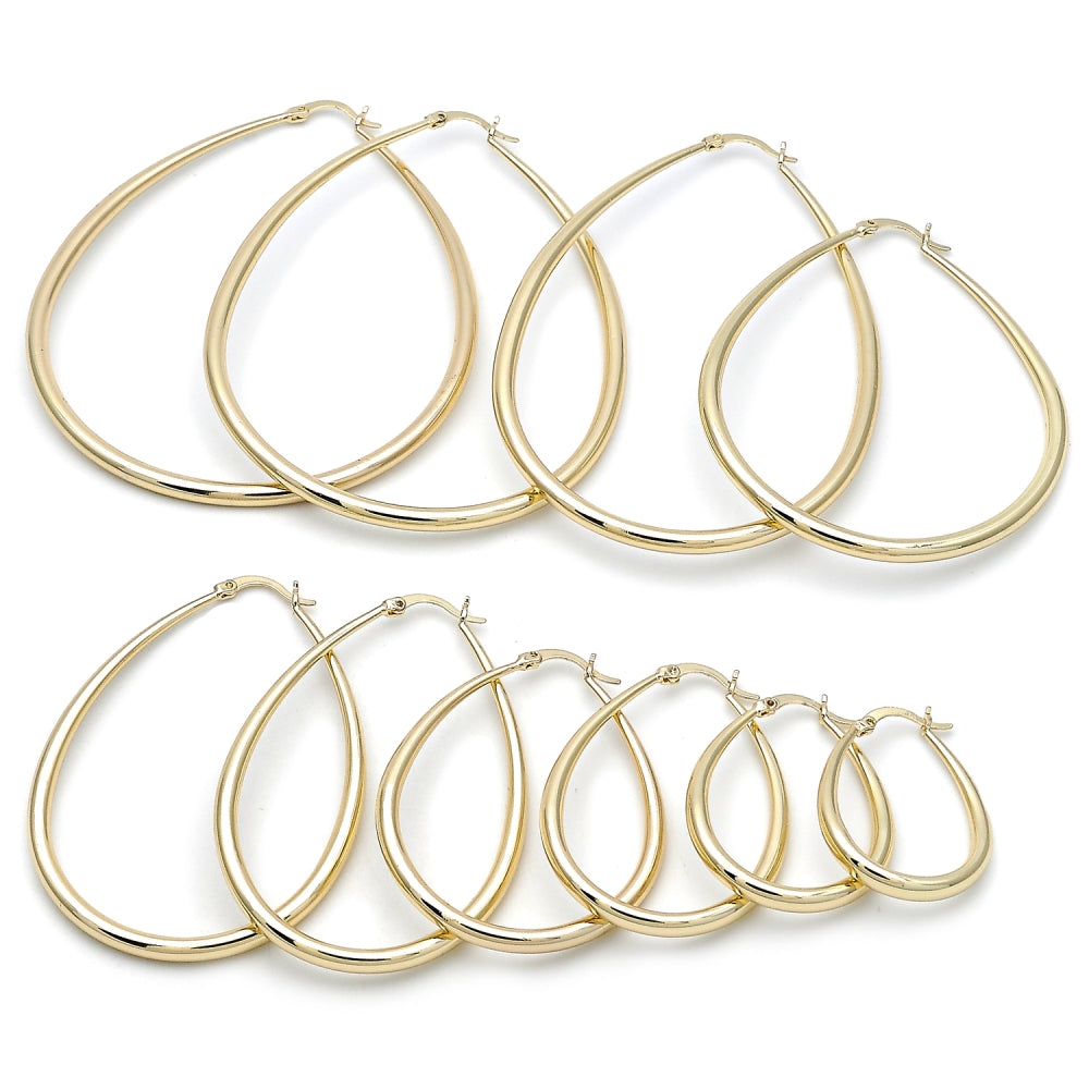 Oro Laminado Medium Hoop, Gold Filled Style Teardrop and Hollow Design, Polished, Golden Finish