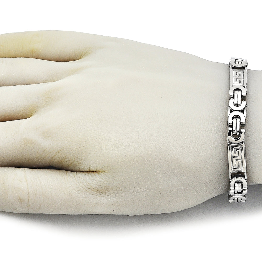 Stainless Steel Fancy Bracelet, Greek Key Design, Polished, Steel Finish