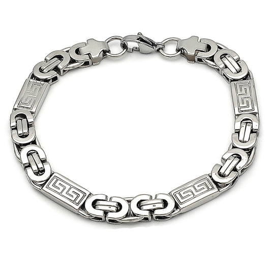 Stainless Steel Fancy Bracelet, Greek Key Design, Polished, Steel Finish
